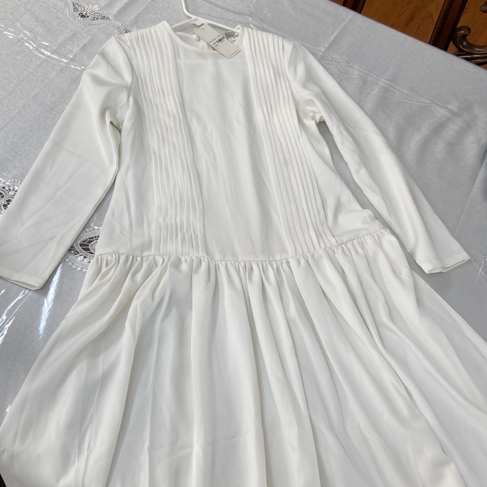 Junees Long sleeve White dress, modest and A line